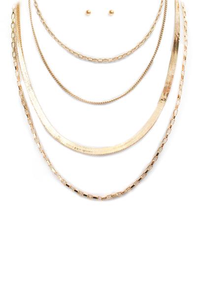 4 LAYERED METAL CHAIN NECKLACE EARRING SET