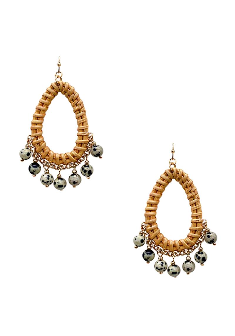 RATTAN W/NATURAL STONE EARRING
