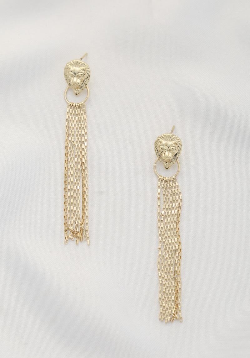 LION HEAD CHAIN TASSEL EARRING