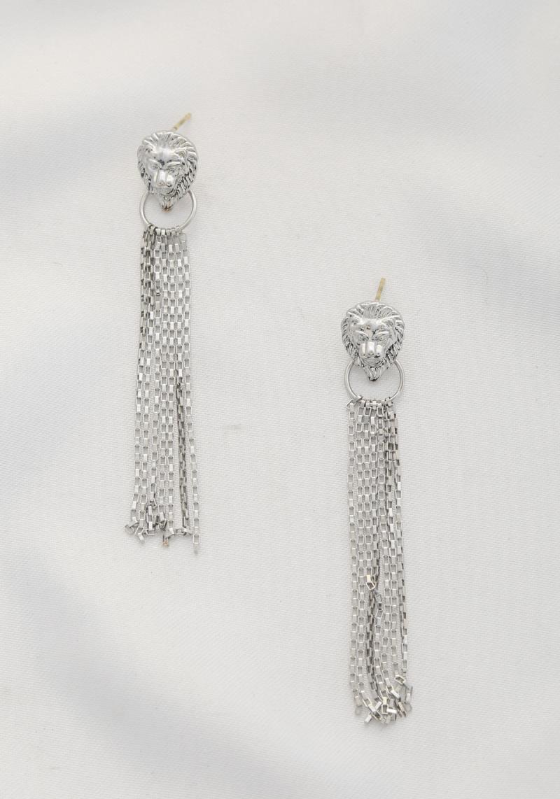LION HEAD CHAIN TASSEL EARRING