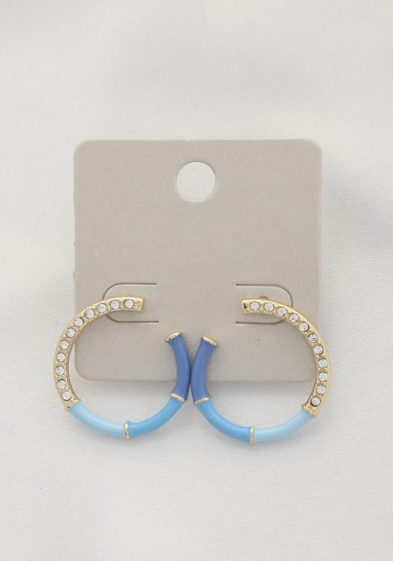 HALF BAMBOO PATTERN HALF CRYSTAL OPEN HOOP EARRING