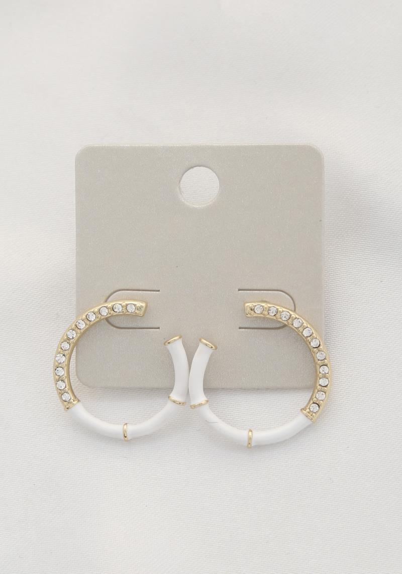 HALF BAMBOO PATTERN HALF CRYSTAL OPEN HOOP EARRING