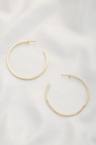 RHINESTONE CURVE METAL HOOP EARRING