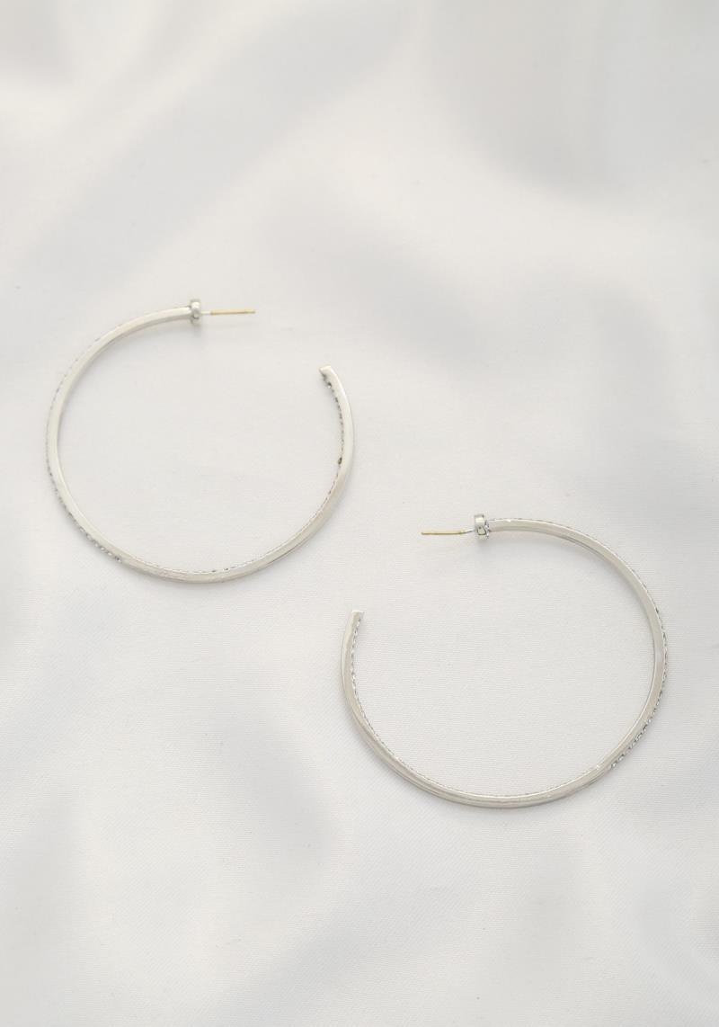 RHINESTONE CURVE METAL HOOP EARRING