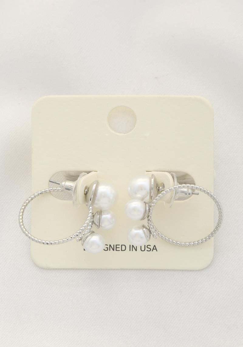 TRIPLE PEARL BEAD HOOP EARRING