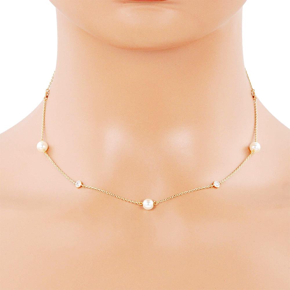 CRYSTAL PEARL BEAD STATION NECKLACE