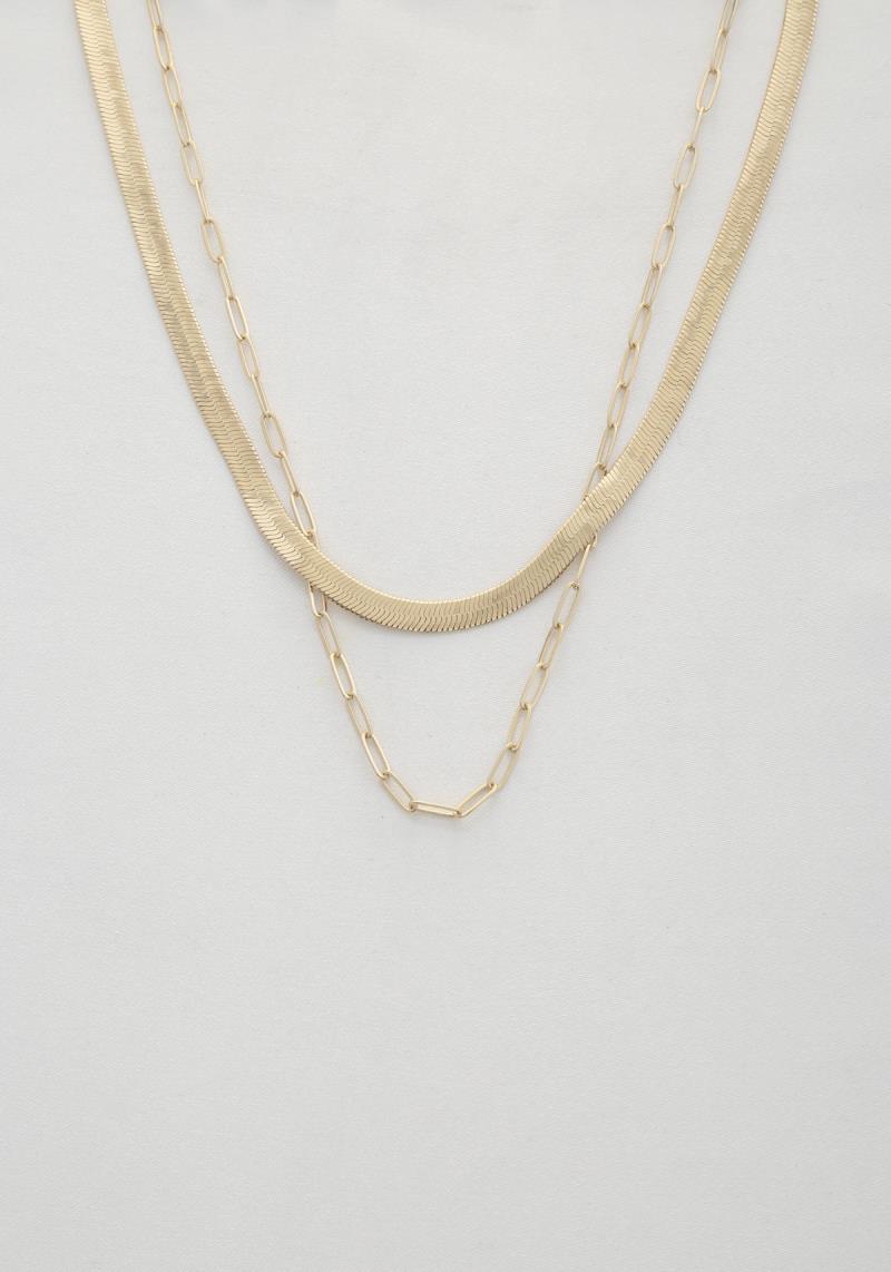 FLAT SNAKE PAPERCLIP LINK LAYERED NECKLACE