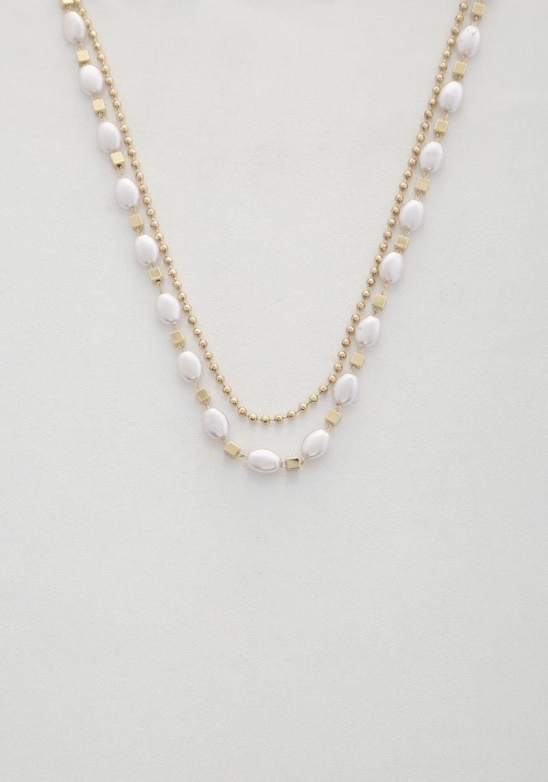OVAL PEARL BEAD LAYERED NECKLACE