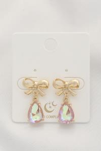 CRYSTAL TEARDROP BOW DANGLE EARRING