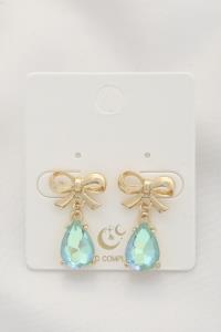 CRYSTAL TEARDROP BOW DANGLE EARRING