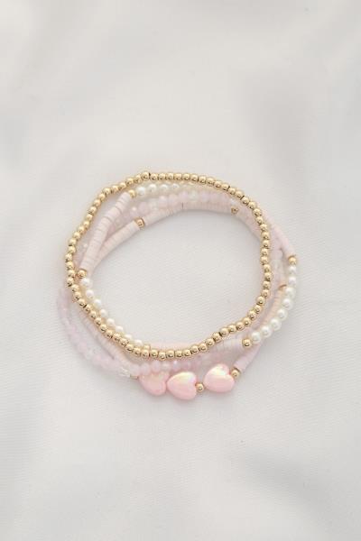 HEART CHARM RUBBER BEAD BRACELET SET