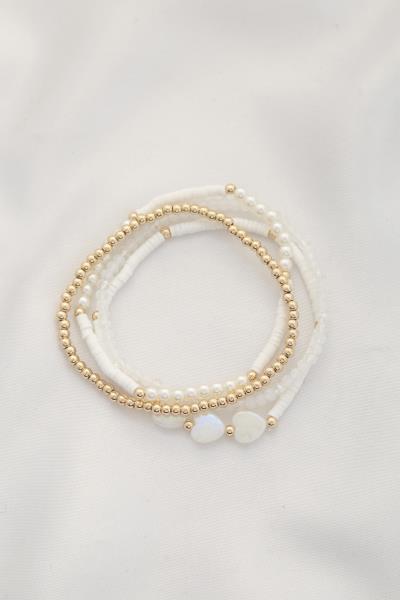 HEART CHARM RUBBER BEAD BRACELET SET