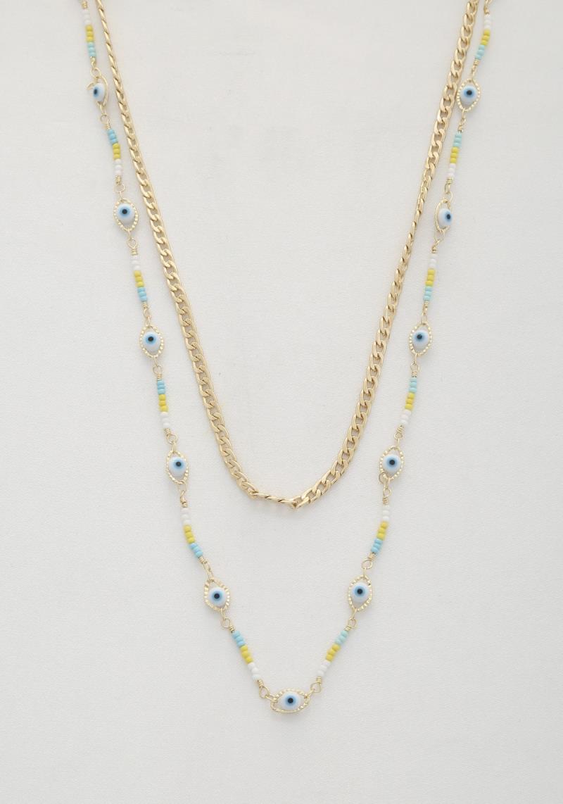 EYE BEAD CURB LINK LAYERED NECKLACE