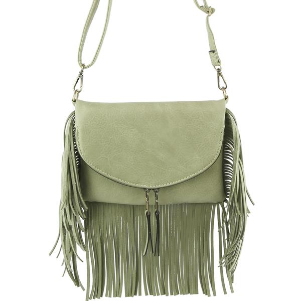 SMOOTH FRINGE ZIPPER CROSSBODY BAG