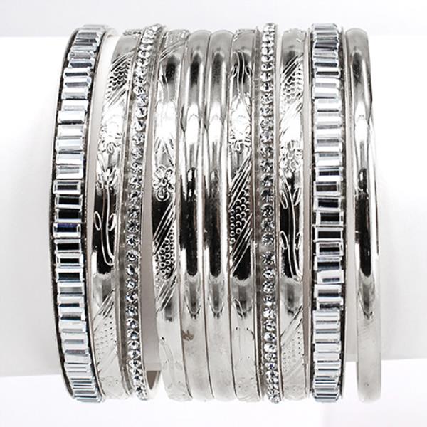 METAL RHINESTONE MULTI BANGLE BRACELET SET