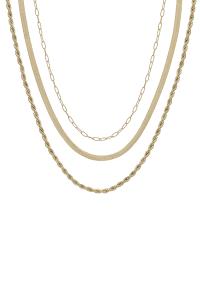 TWIST CHAIN & SNAKE CHAIN 3 LAYERED SHORT NECKLACE