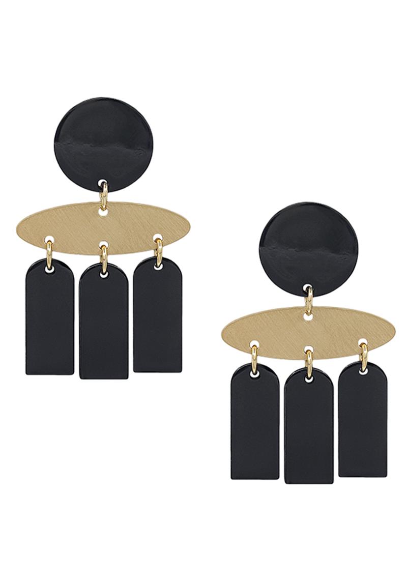 GEO SHAPE ACETATE CHARM W/ METAL ACCENT POST EARRING