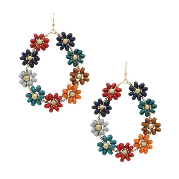 TEARDROP WOOD FLOWER EARRINGS
