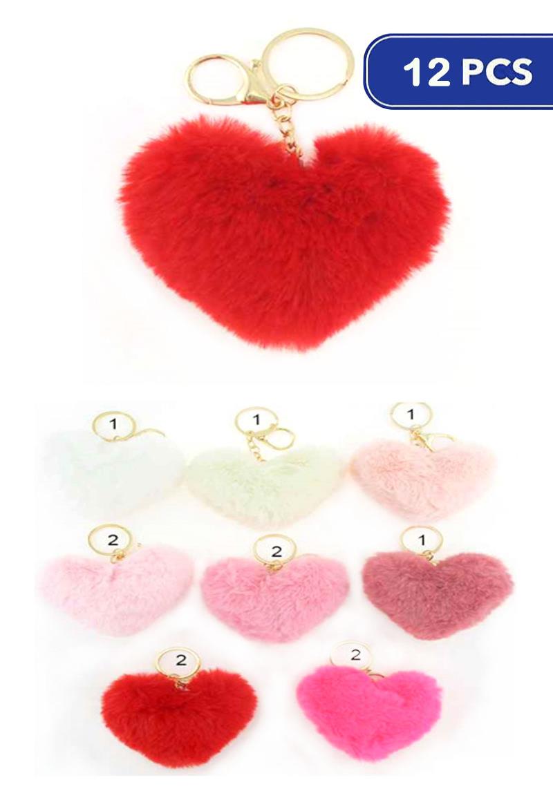 FASHION HEART POM POM KEYCHAIN (12 UNITS)