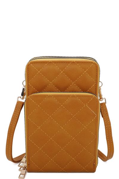 STITCHING PATTERN ZIPPER CROSSBODY BAG