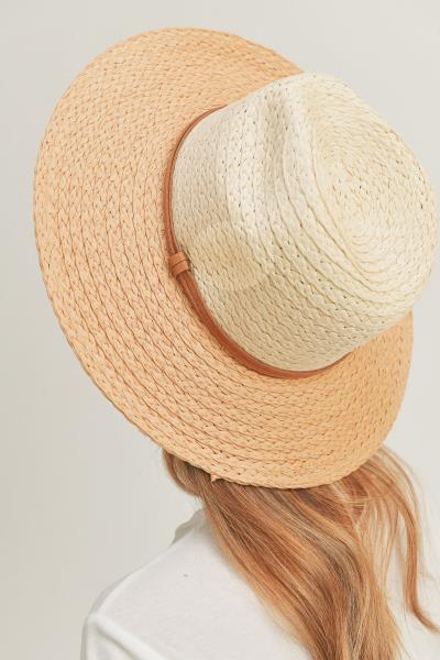 TWO TONE SUN HAT WITH SUEDE DOUBLE BAND.