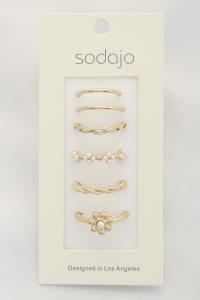 SODAJO FLOWER PEARL BEAD ASSORTED RING SET