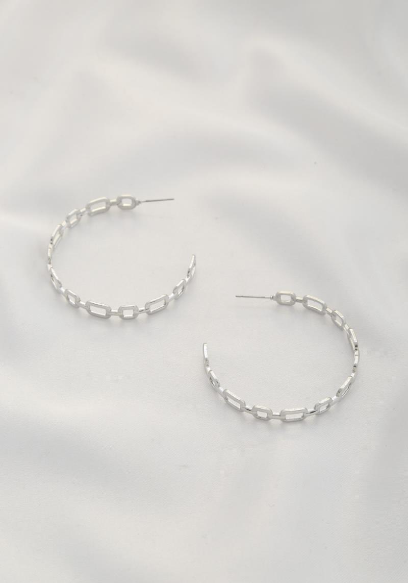 RECTANGLE LINK METAL HOOP EARRING