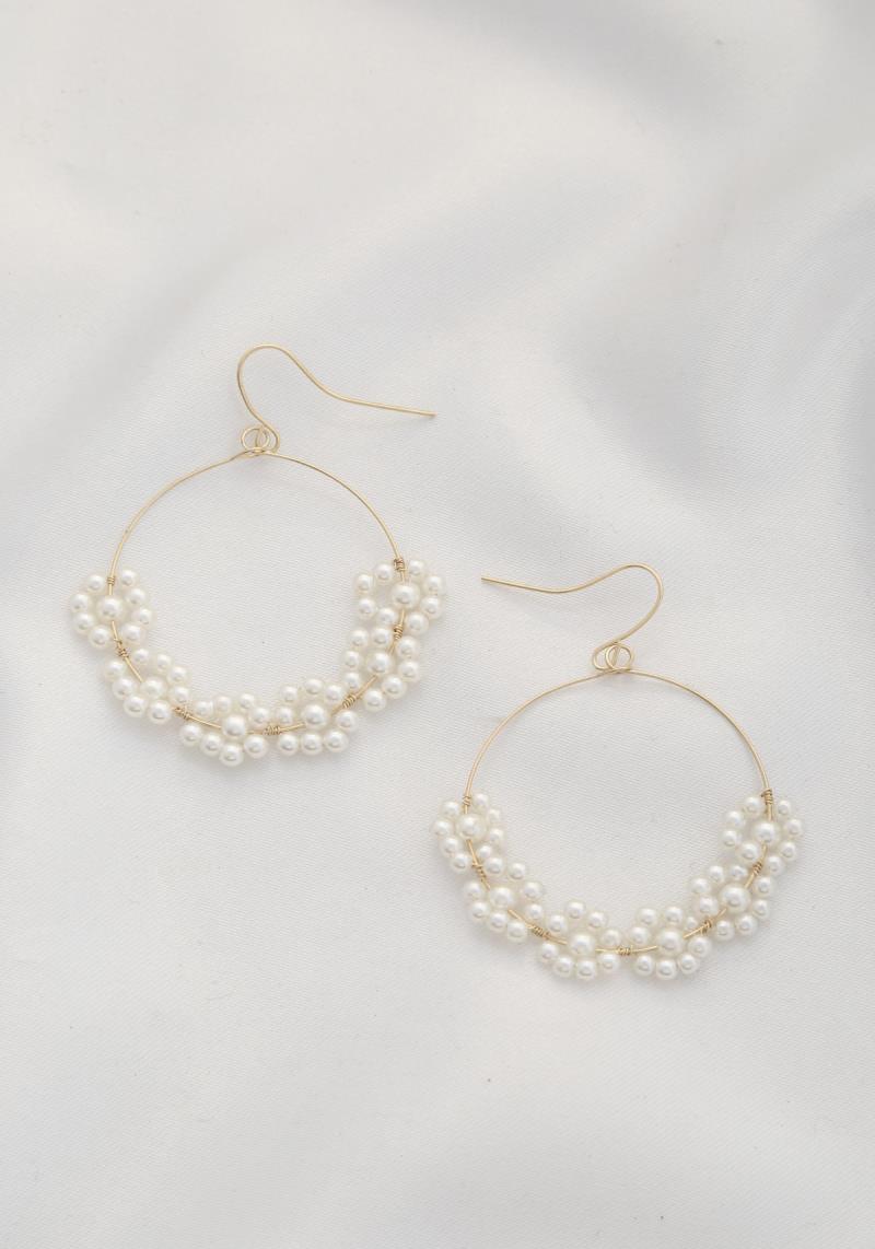 PEARL FLOWER METAL DANGLE EARRING