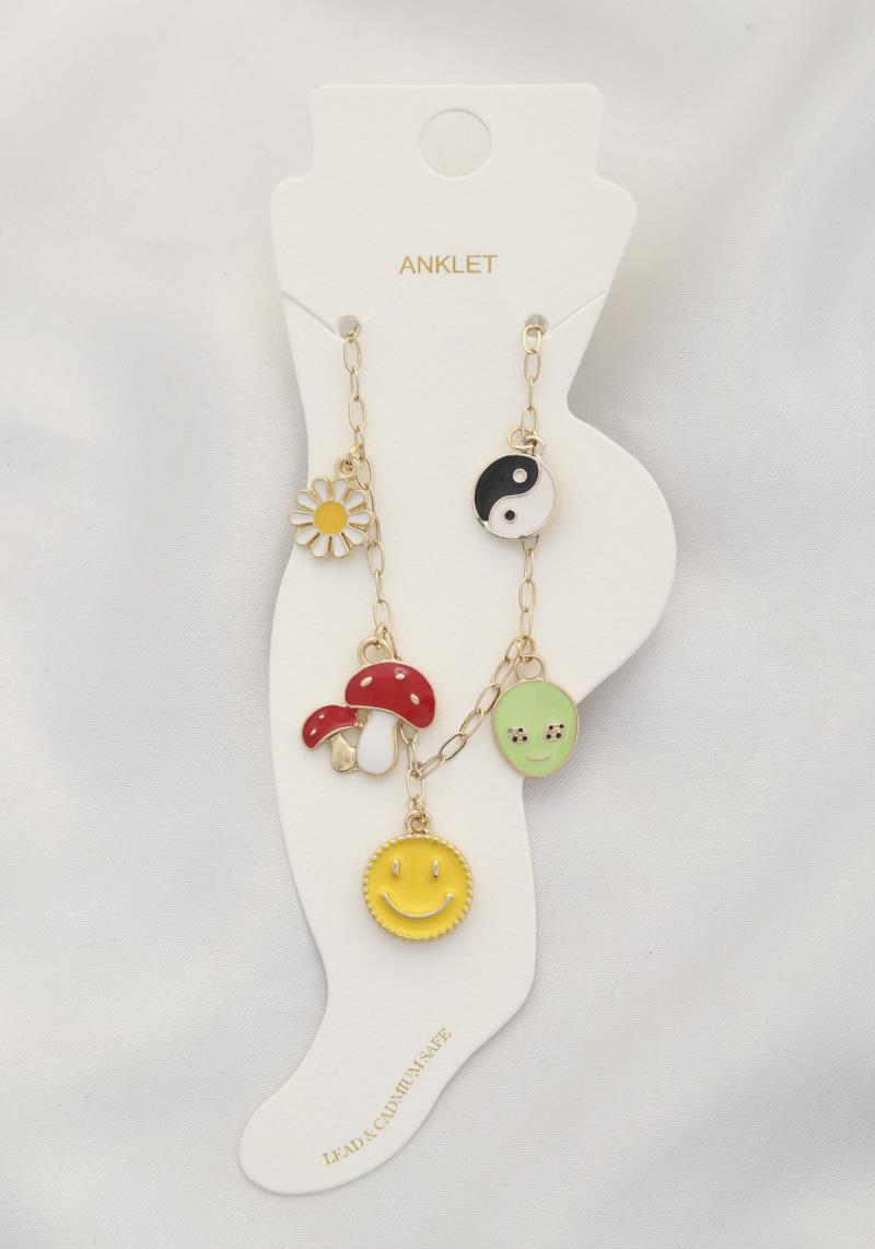 YING YANG HAPPY CHARM OVAL LINK ANKLET