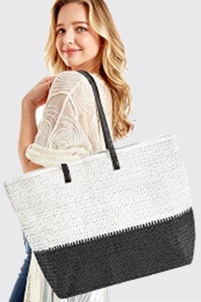 TWO TONES STRAW TOTE BAG