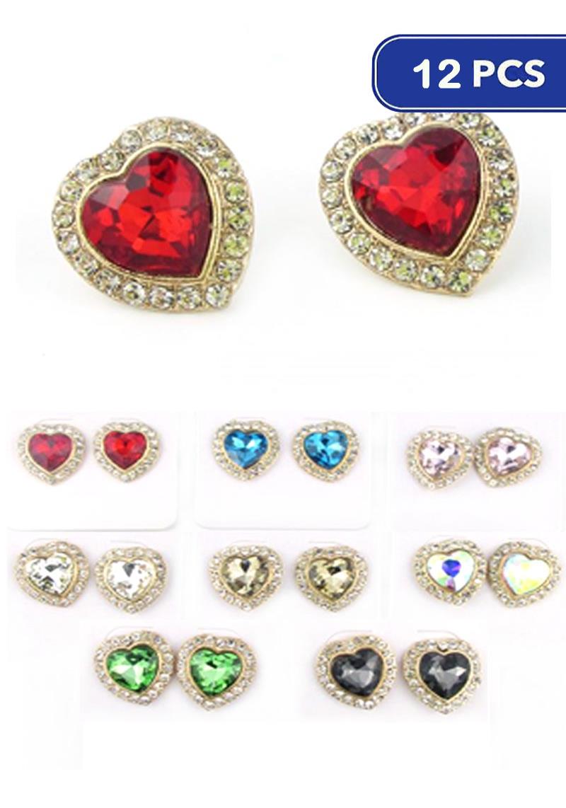 FASHION CRYSTAL STONE HEART EARRING (12 UNITS)
