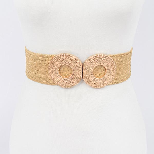 FAUX STRAW ELASTIC TWO BUCKLES BELT