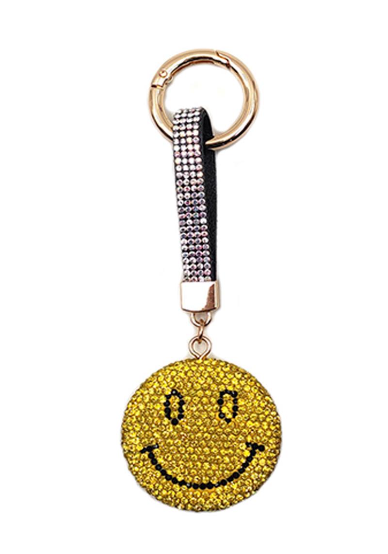 RHINESTONE HAPPY FACE KEYCHAIN