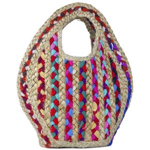 FASHION STRAW BRAID MULTI COLOR TOTE BAG