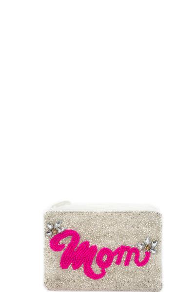 "MOM" SEED BEADED COIN PURSE BAG