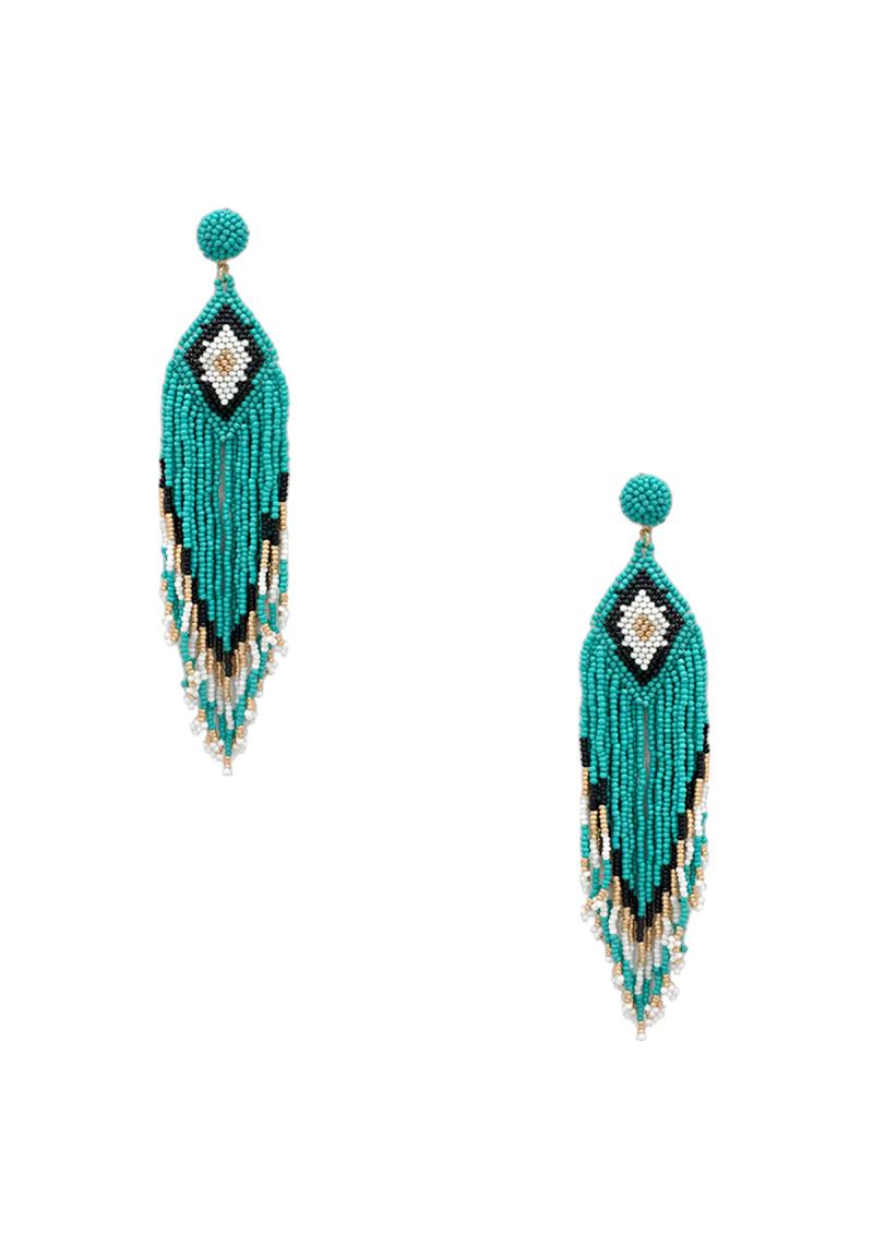 SEED BEAD AZTEC TASSEL DANGLE EARRING