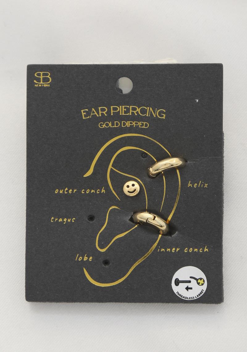HAPPY FACE GOLD DIPPED EAR PIERCING