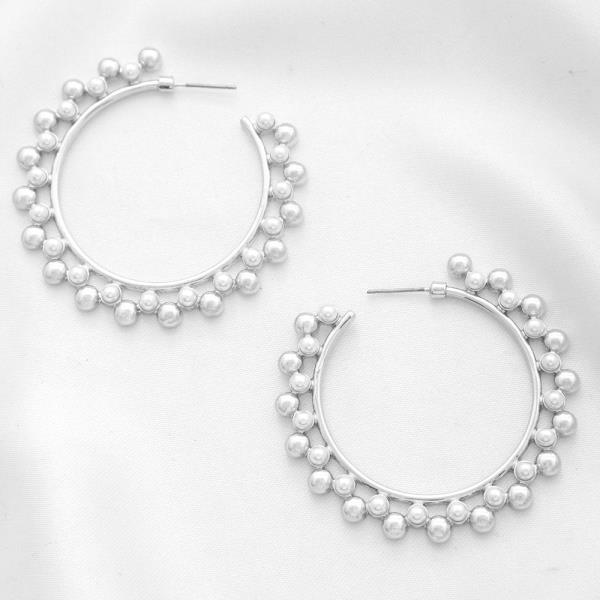 BALL PEARL BEAD METAL EARRING