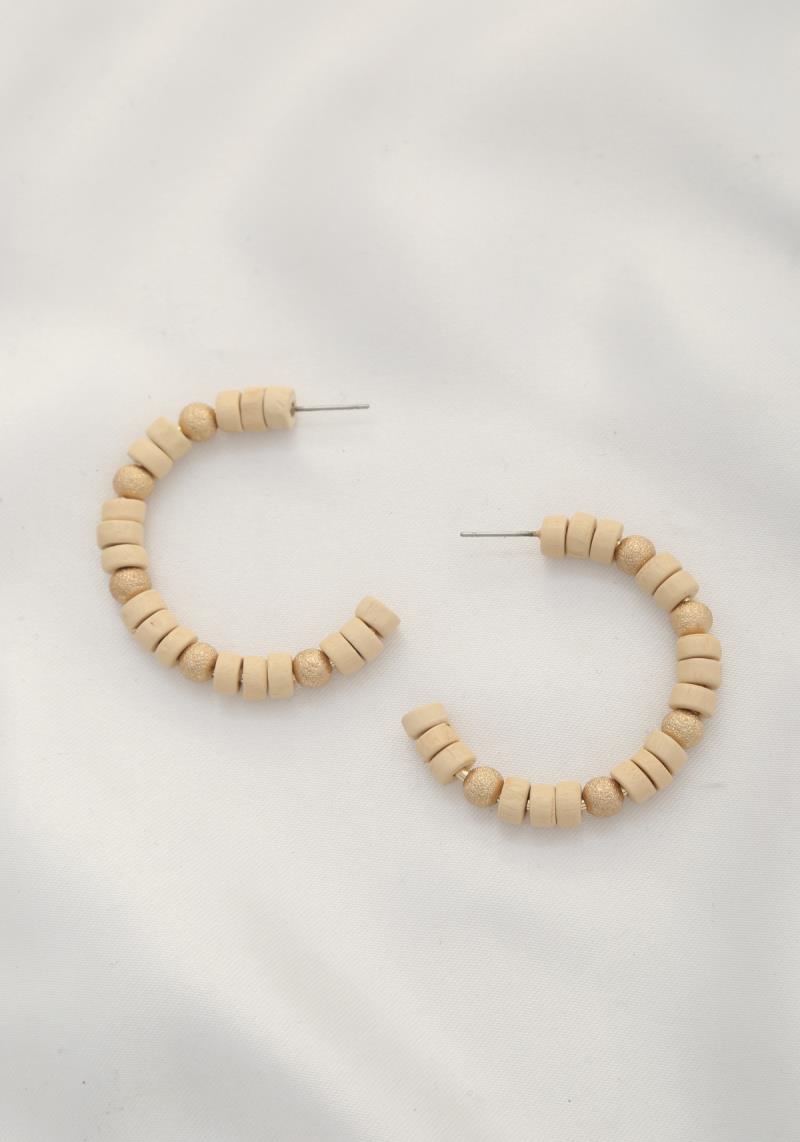 COLOR WOOD BEAD OPEN CIRCLE EARRING