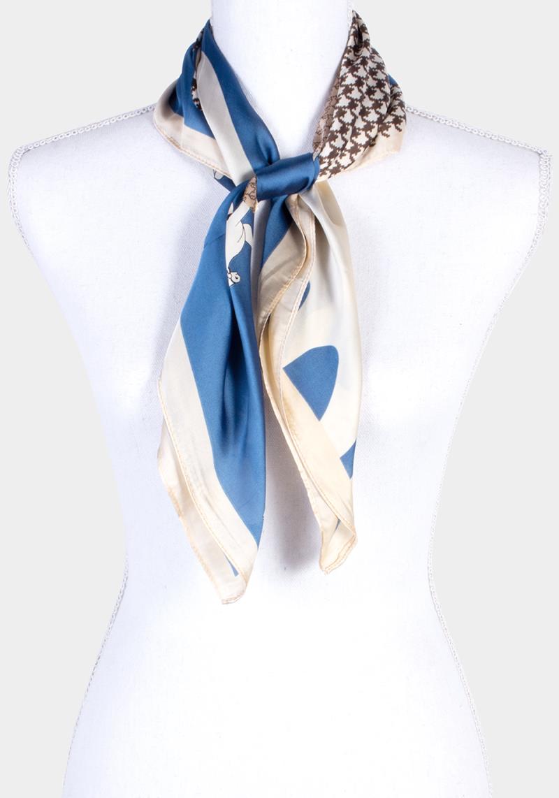 SILKY HORSES BLUE COLOR TONE PATTERN SCARF