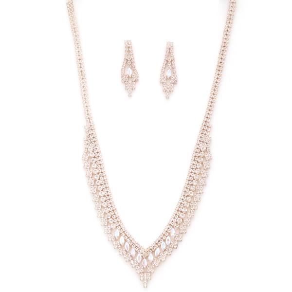 V SHAPE RHINESTONE NECKLACE