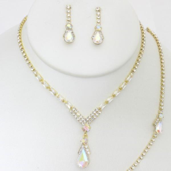 TEARDROP RHINESTONE NECKLACE BRACELET SET