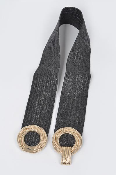 METAL OO BUCKLE STRETCH STRAW BELT