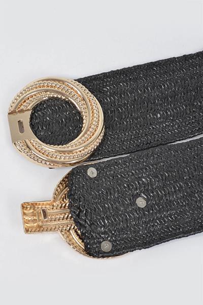METAL OO BUCKLE STRETCH STRAW BELT