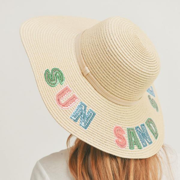 (ONLINE ONLY) SEQUIN LETTER "SUN SAND SEA" FLOPPY HAT