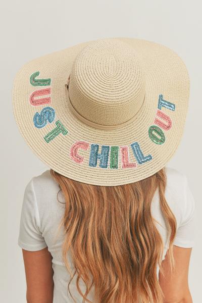 (ONLINE ONLY) SEQUIN LETTER JUST CHILL OUT FLOPPY HAT.