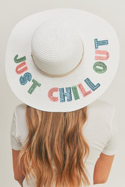 (ONLINE ONLY) SEQUIN LETTER JUST CHILL OUT FLOPPY HAT.