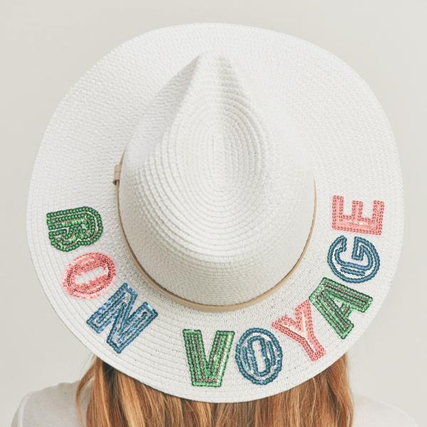 SEQUIN LETTER BON VOYAGE PANAMA HAT