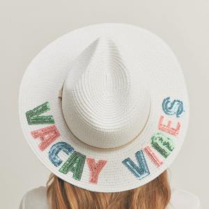 SEQUIN LETTER VACAY VIBES PANAMA HAT