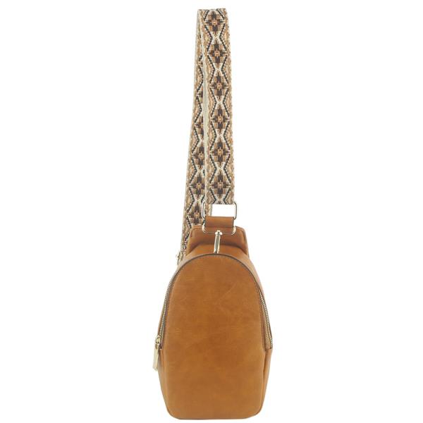 SMOOTH COLOR ZIPPER OVAL SLING CROSSBODY BAG